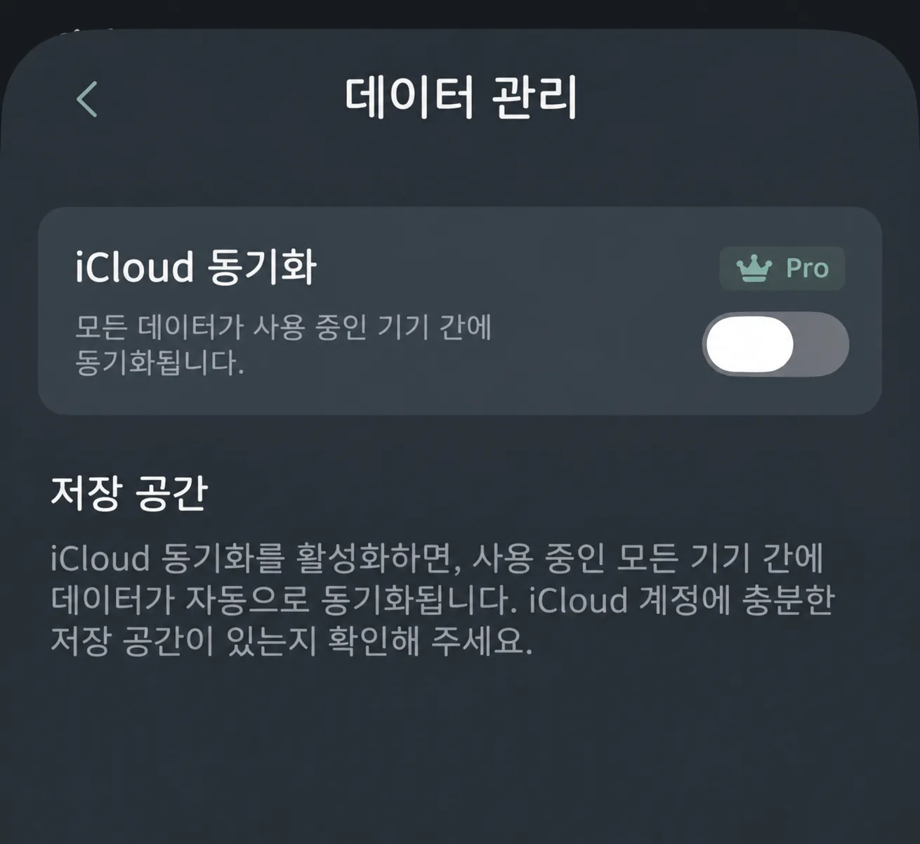 iCloud 동기화 설정 화면