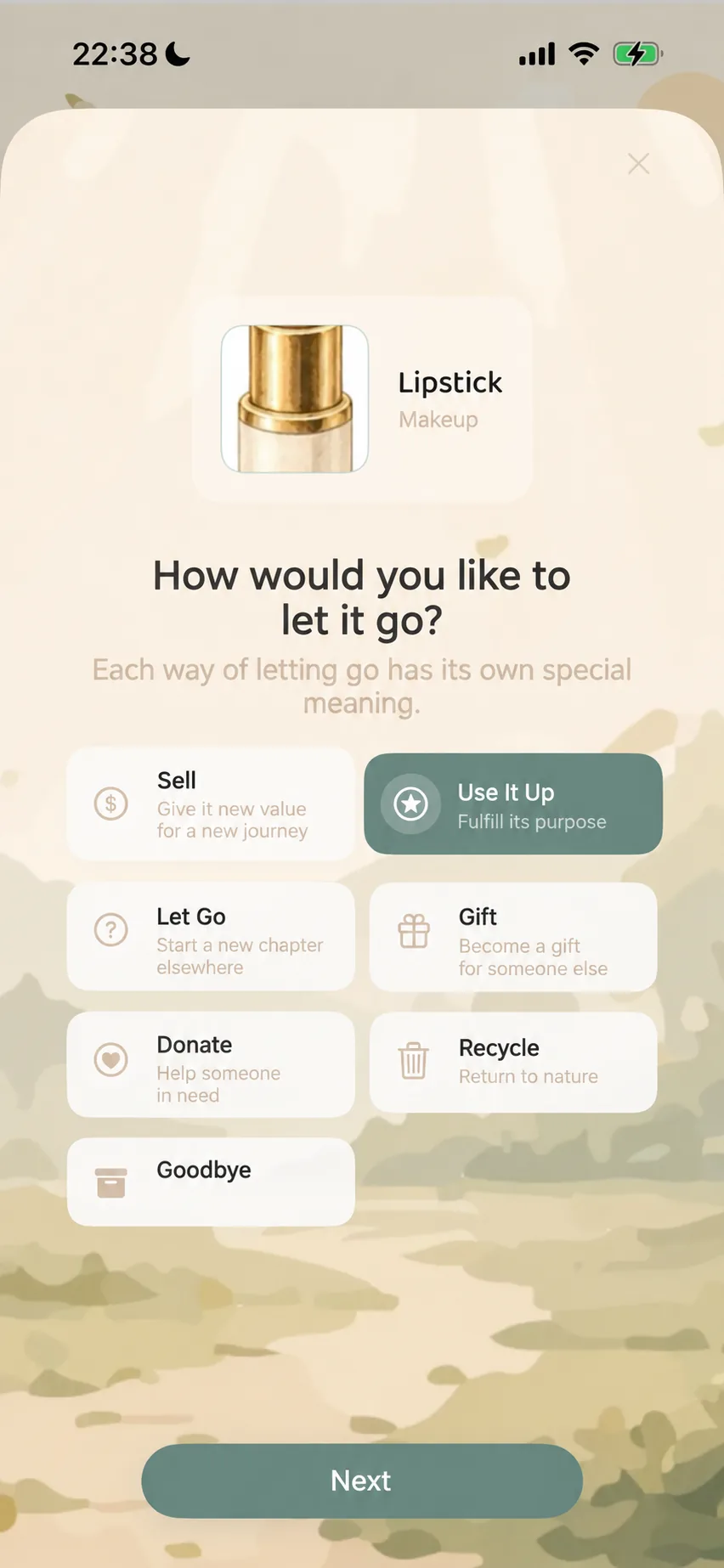 Farewell reason selection interface