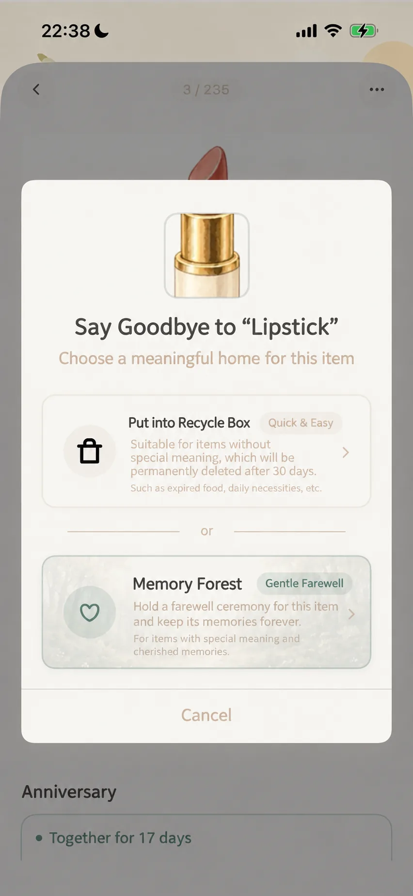 Dual-track choice dialog: Move to Recycle Bin vs Memory Forest