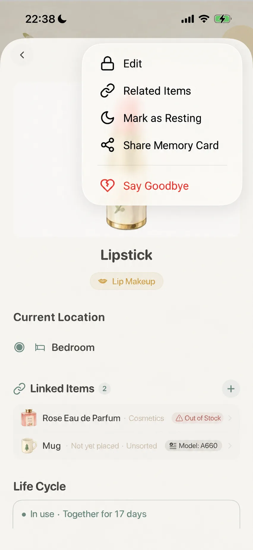 Select Farewell from the item detail page top-right menu